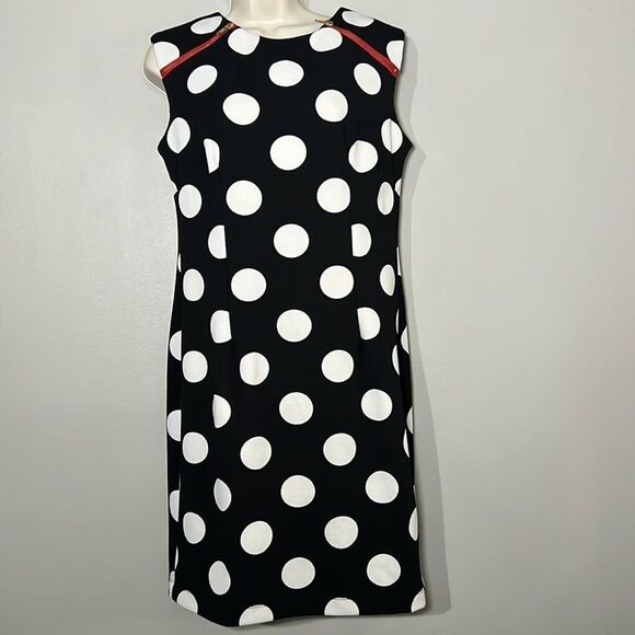 Vintage Madison Leigh Black & White Size 8 Polka Dot Sheath Dress - Picture 1 of 7